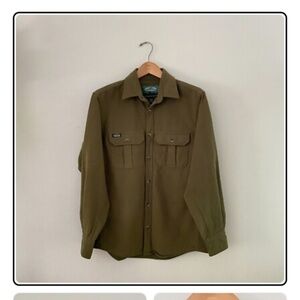 Arborwear Olive 100% Cotton Thick Woven Flannel Button Up Shirt Men's L